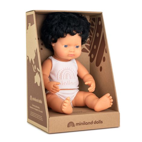 Papusa educativa 38 cm Baiat caucazian cu par negru si ondulat - poza 3