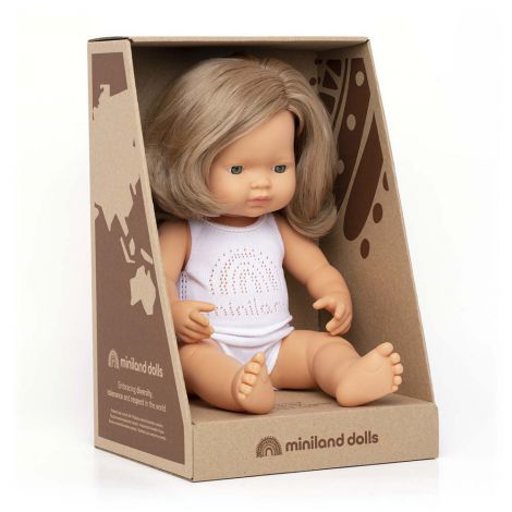 Papusa educativa 38 cm Fetita caucaziana blond inchis - poza 4