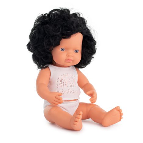 Papusa educativa 38 cm Fetita caucaziana cu par negru si ondulat - poza 1