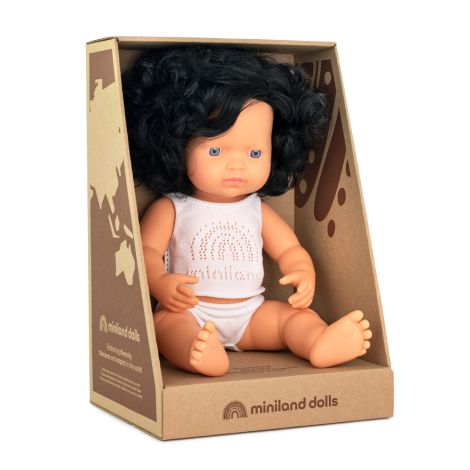 Papusa educativa 38 cm Fetita caucaziana cu par negru si ondulat - poza 3