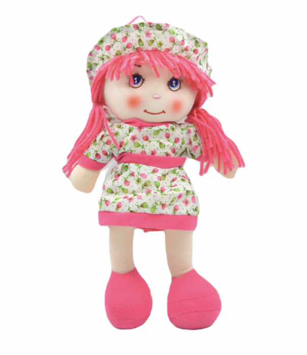Papusa Fetita cu palarie Angel din plus, 30 cm, spune Inger-Ingerasul meu, roz