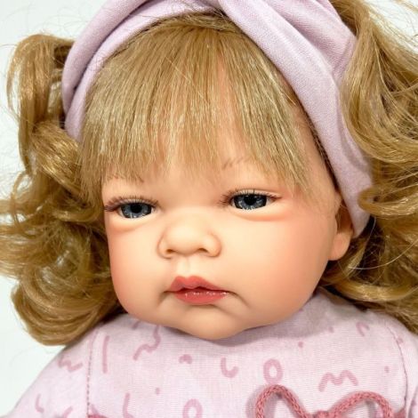 Papusa Nines D Onil, Celia, cu parul blond, cu rochie roz, cu miros de vanilie, 45 cm - poza 2