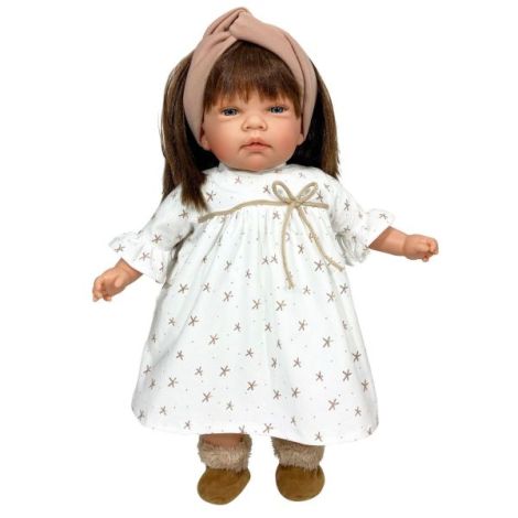 Papusa Nines D'Onil, Celia, cu parul saten, cu rochie alba, cu miros de vanilie, 45 cm - poza 1
