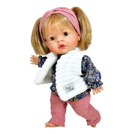 Papusa Nines D'Onil, Joy, cu parul blond, cu vesta alba, cu miros de vanilie, 37 cm - poza 1