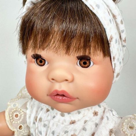 Papusa Nines D'Onil, Joy, cu parul saten, cu bentita alba, cu miros de vanilie, 37 cm - poza 2