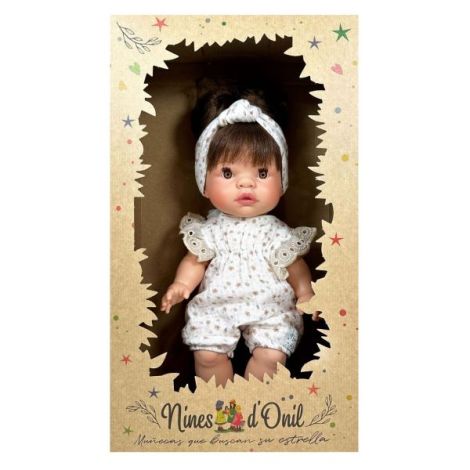 Papusa Nines D'Onil, Joy, cu parul saten, cu bentita alba, cu miros de vanilie, 37 cm - poza 4