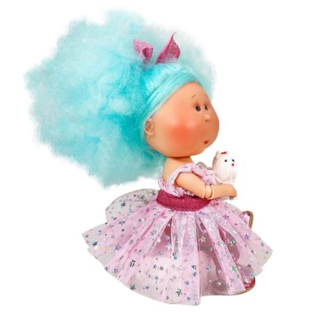 Papusa Nines D'Onil, Mia Cotton, cu parul albastru, cu catel, cu articulatii, cu miros de vanilie, 30 cm - poza 2
