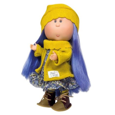 Papusa Nines D'Onil, Mia, cu parul albastru, cu articulatii, cu miros de vanilie, 30 cm - poza 1