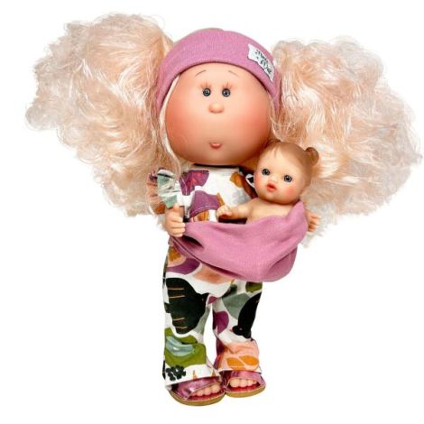 Papusa Nines D'Onil, Mia, cu parul blond, cu bebe, cu articulatii, cu miros de vanilie, 30 cm - poza 1