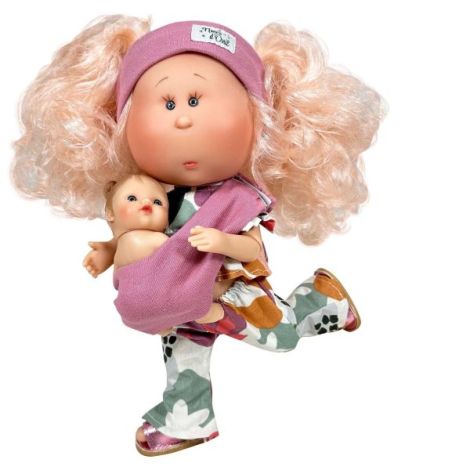 Papusa Nines D'Onil, Mia, cu parul blond, cu bebe, cu articulatii, cu miros de vanilie, 30 cm - poza 2