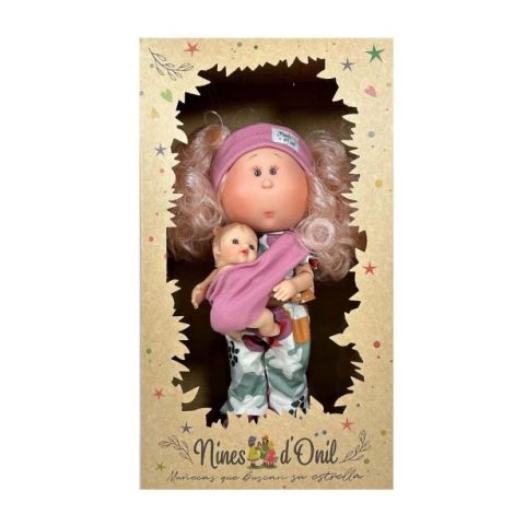 Papusa Nines D'Onil, Mia, cu parul blond, cu bebe, cu articulatii, cu miros de vanilie, 30 cm - poza 5