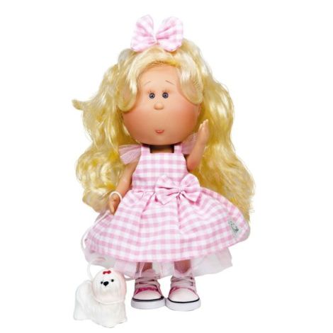 Papusa Nines D'Onil, Mia, cu parul blond, cu catel, cu articulatii, cu miros de vanilie, 30 cm - poza 1