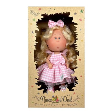 Papusa Nines D'Onil, Mia, cu parul blond, cu catel, cu articulatii, cu miros de vanilie, 30 cm - poza 5