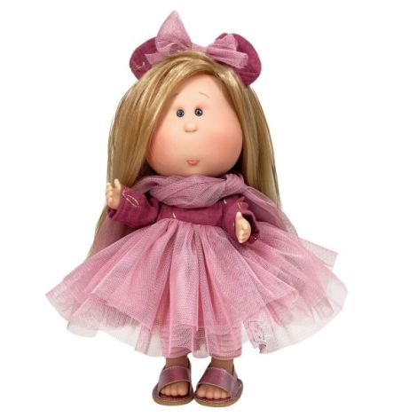 Papusa Nines D Onil, Mia, cu parul blond si funda roz, cu articulatii, cu miros de vanilie, 30 cm - poza 1