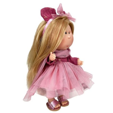 Papusa Nines D Onil, Mia, cu parul blond si funda roz, cu articulatii, cu miros de vanilie, 30 cm - poza 2