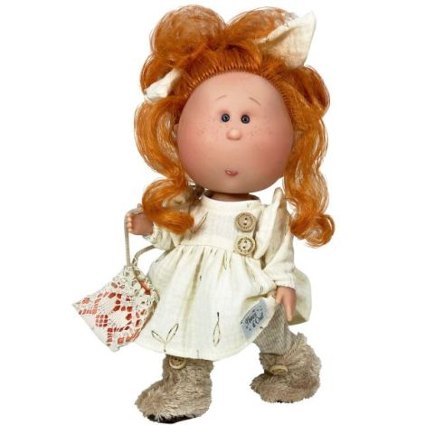 Papusa Nines D Onil, Mia, cu parul roscat prins, cu articulatii, cu miros de vanilie, 30 cm - poza 1