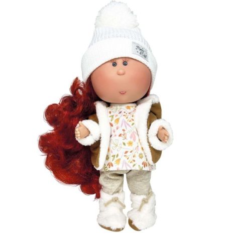 Papusa Nines D'Onil, Mia, cu parul rosu, cu fes alb, cu articulatii, cu miros de vanilie, 30 cm - poza 1