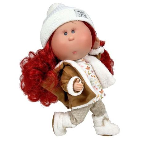 Papusa Nines D'Onil, Mia, cu parul rosu, cu fes alb, cu articulatii, cu miros de vanilie, 30 cm - poza 2