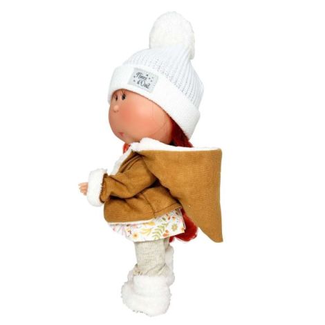 Papusa Nines D'Onil, Mia, cu parul rosu, cu fes alb, cu articulatii, cu miros de vanilie, 30 cm - poza 3