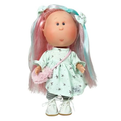 Papusa Nines D Onil, Mia, cu parul roz si suvite verzi, cu articulatii, cu miros de vanilie, 30 cm - poza 1