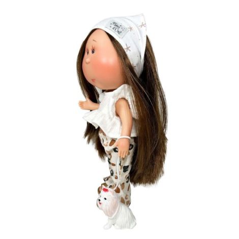 Papusa Nines D'Onil, Mia, cu parul saten drept, cu catel, cu articulatii, cu miros de vanilie, 30 cm - poza 4