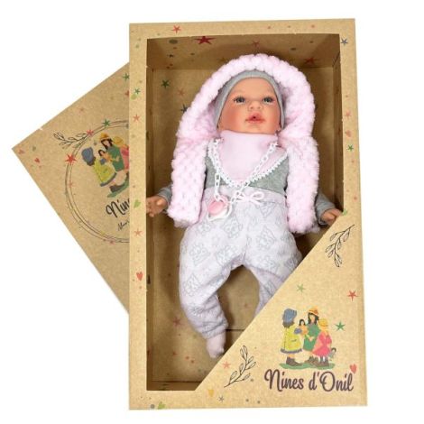 Papusa Nines D Onil, Snow, nou-nascut, cu sunete, cu miros de vanilie, ambalata in saculet, 45 cm - poza 3