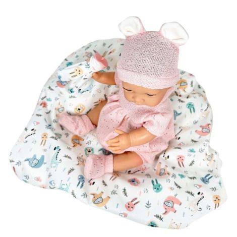 Papusa Nines DOnil, Rubi Lana, bebelus, cu suzeta cu haine roz, cu miros de vanilie, 45 cm - poza 3