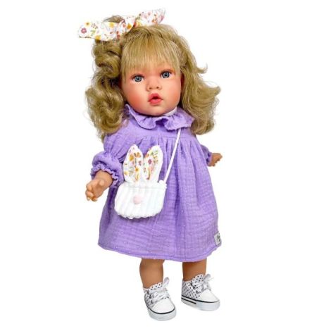 Papusa Nines DOnil, Susette Plumeti, cu parul blond, cu sunete, cu rochie mov, cu miros de vanilie, 45 cm - poza 1