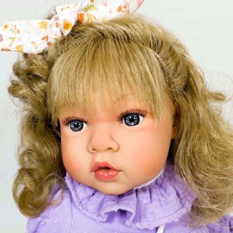Papusa Nines DOnil, Susette Plumeti, cu parul blond, cu sunete, cu rochie mov, cu miros de vanilie, 45 cm - poza 2