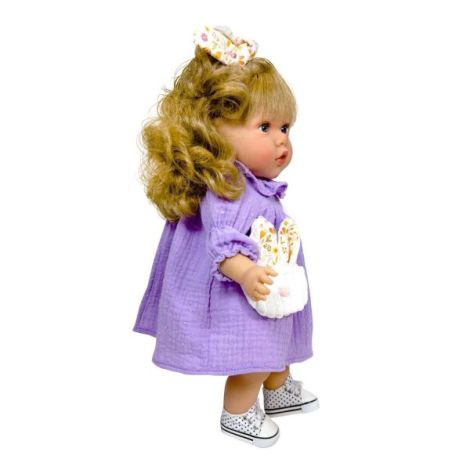 Papusa Nines DOnil, Susette Plumeti, cu parul blond, cu sunete, cu rochie mov, cu miros de vanilie, 45 cm - poza 3