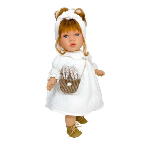 Papusa Nines DOnil, Susette Plumeti, cu parul roscat, cu sunete, cu rochie alba, cu miros de vanilie, 45 cm - poza 1