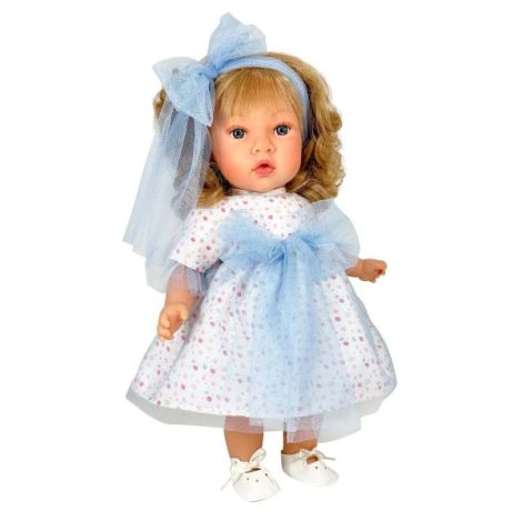 Papusa Nines DOnil, Susette Tul, cu parul blond, cu sunete, cu funda albastra, cu miros de vanilie, 45 cm - poza 1