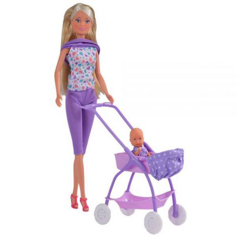 Papusa Simba Steffi Love Baby Walk 29 cm mov cu carucior si accesorii - poza 1