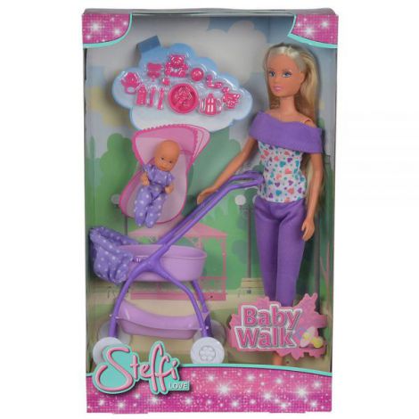 Papusa Simba Steffi Love Baby Walk 29 cm mov cu carucior si accesorii - poza 3
