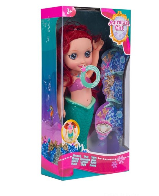Papusa Sirena cu sunet si lumini, 37 cm
