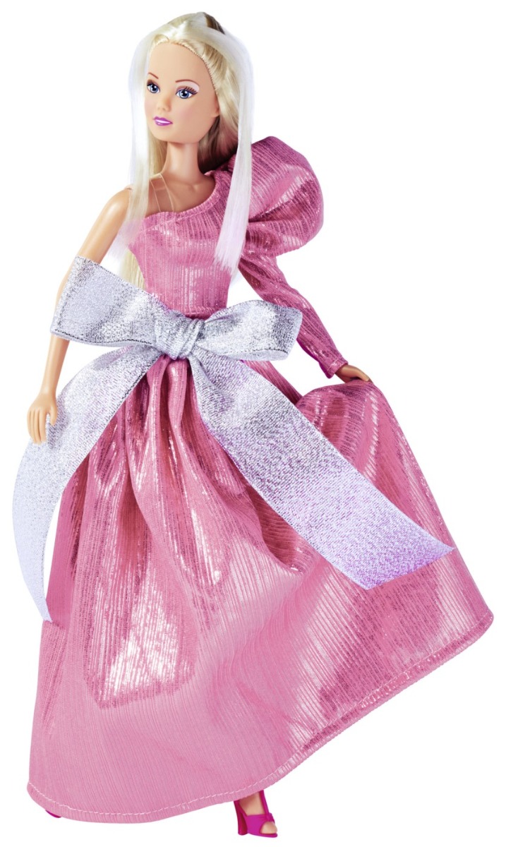 Papusa Steffi Love in rochie de gala roz cu funda argintie 29 cm - poza 3