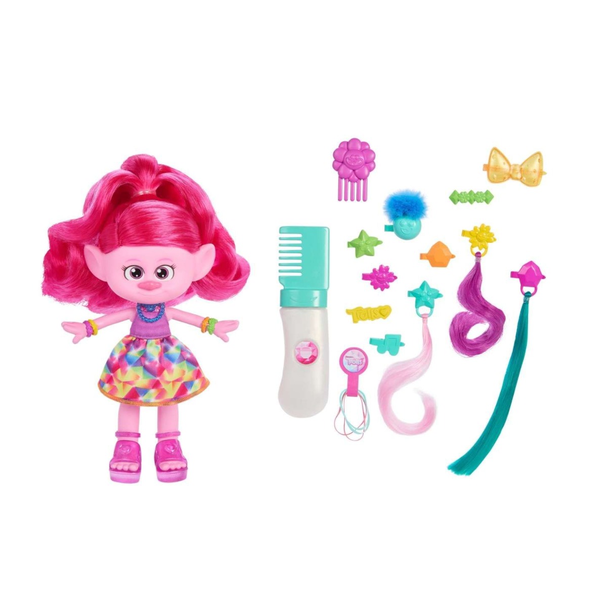 Papusa Trolls Band Together Hair-tastic Queen Poppy 20 cm cu 15 accesorii - poza 1