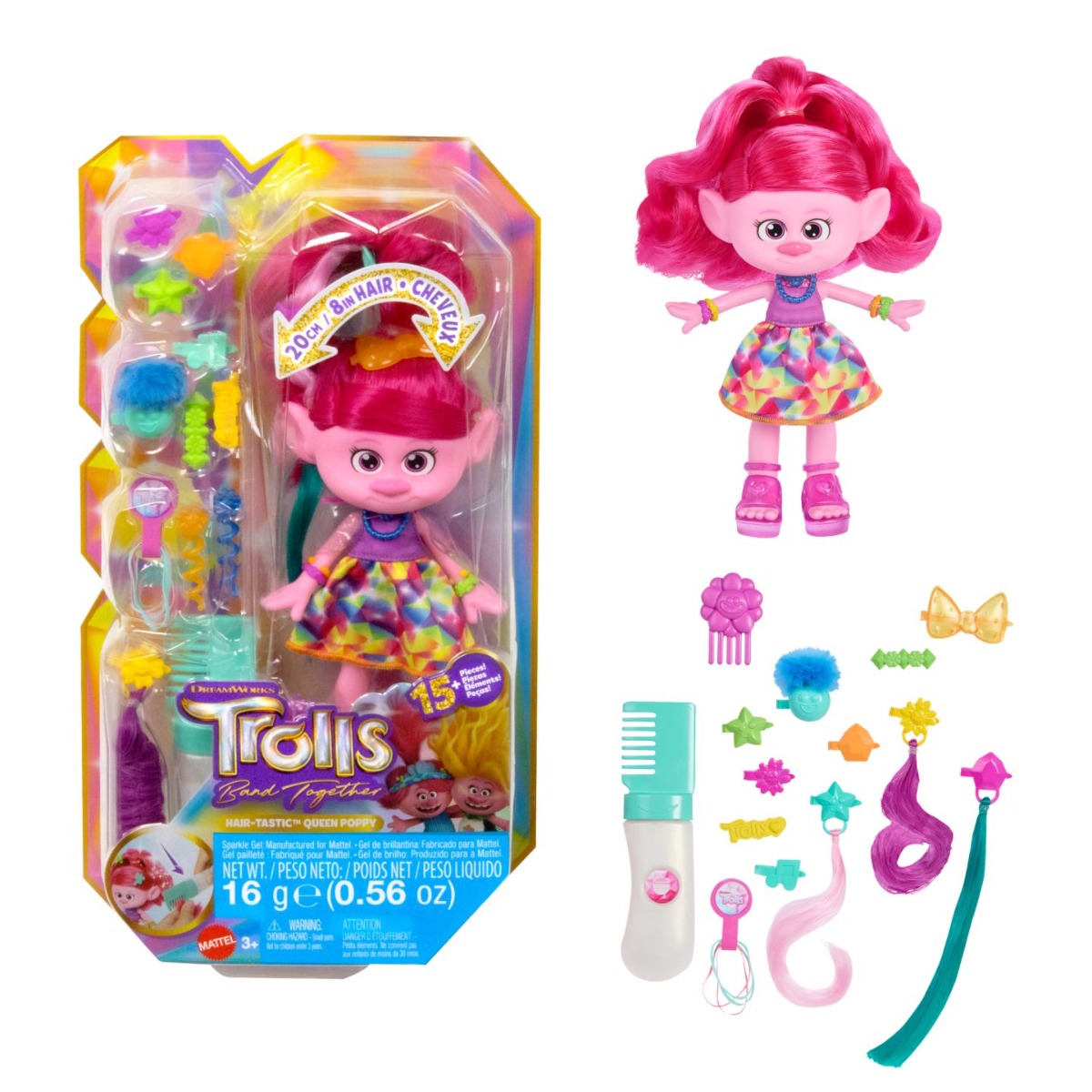 Papusa Trolls Band Together Hair-tastic Queen Poppy 20 cm cu 15 accesorii - poza 2