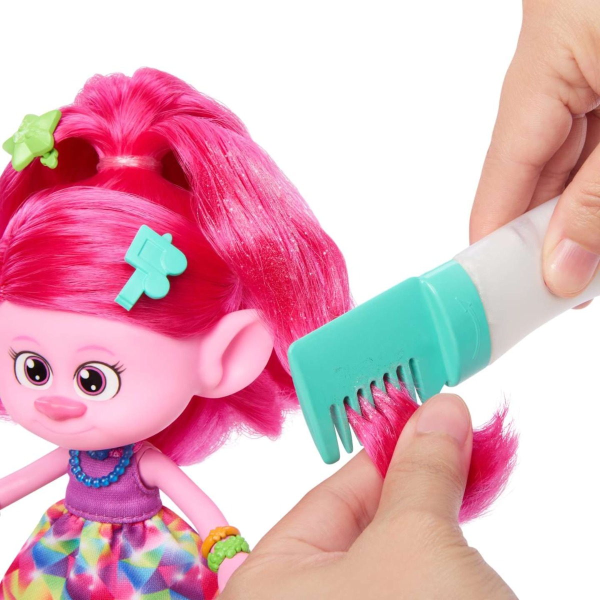 Papusa Trolls Band Together Hair-tastic Queen Poppy 20 cm cu 15 accesorii - poza 5