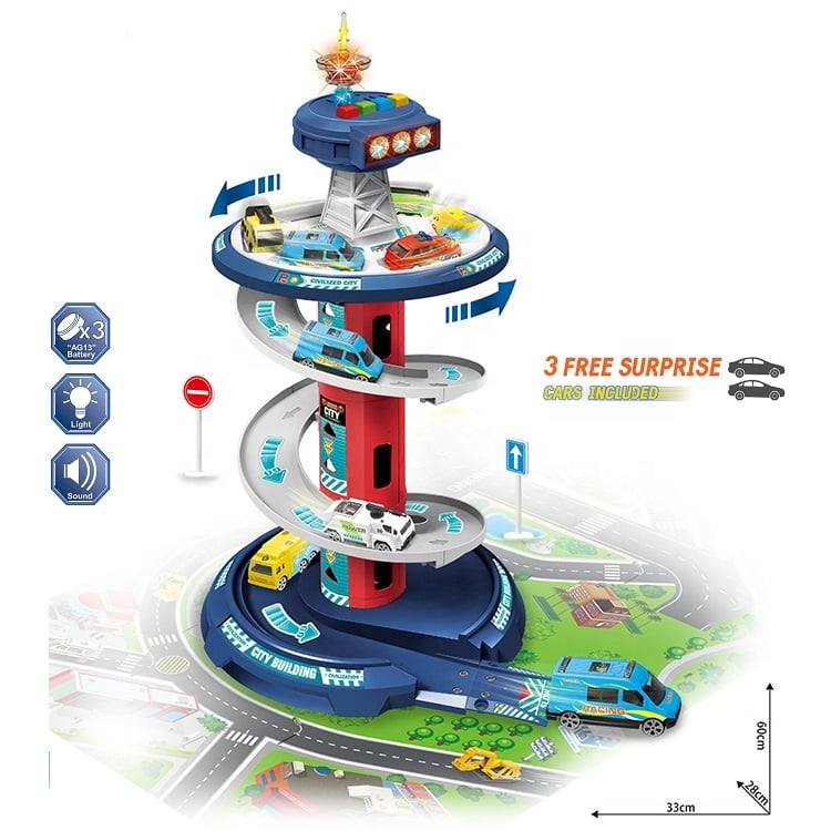 Parcare Auto cu Turn de Control, Lumini si Sunete Albastru