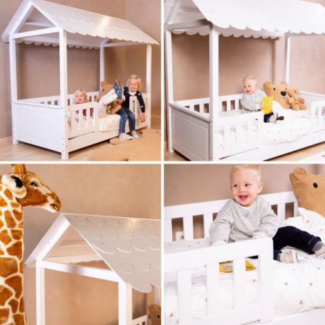 Pat Casuta Childhome cu protectii laterale 70x140 cm Lemn Alb - poza 5