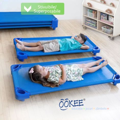 Pat stivuibil pentru gradinite, afterschool sau cresa, albastru,132x58.4 cm, Premium - poza 3