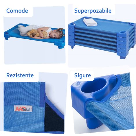 Pat stivuibil pentru gradinite, afterschool sau cresa, albastru,132x58.4 cm, Premium - poza 4