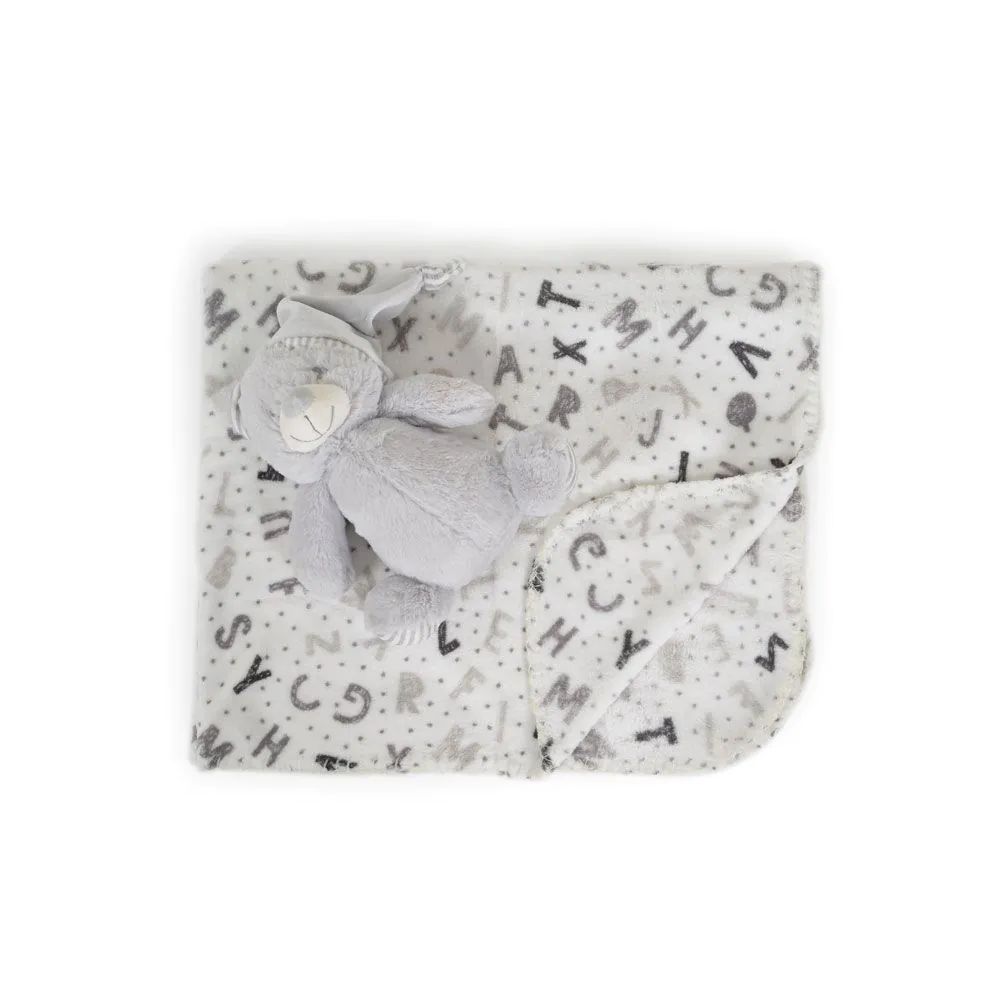 Patura cu jucarie de plus pentru bebelusi Cangaroo 90 x 75 cm Urs Gri - poza 1