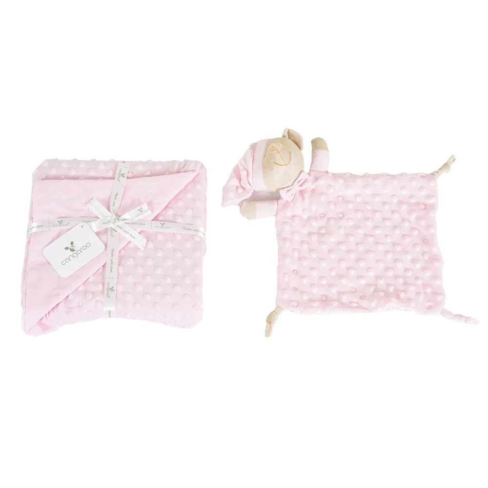 Patura cu jucarie pentru bebelusi Cangaroo Bennie 75 x 100 cm Roz - poza 1