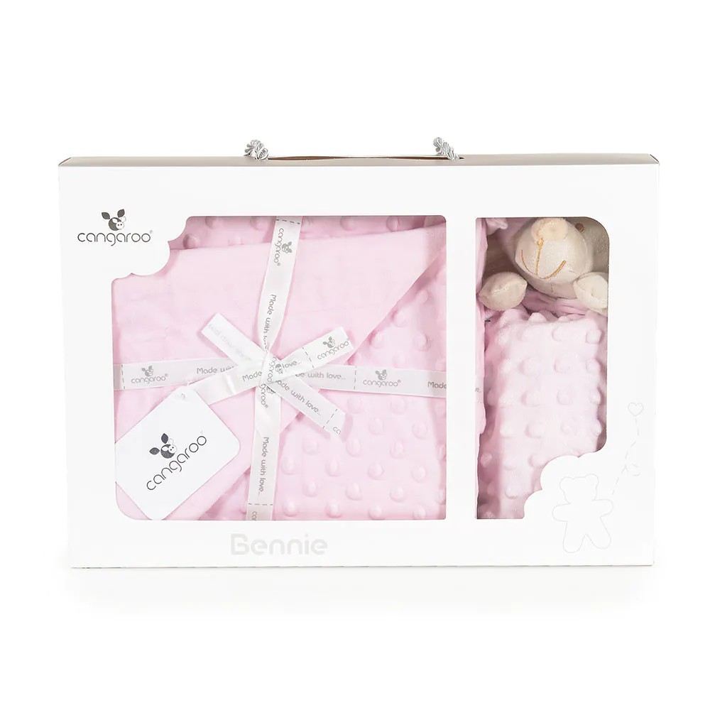 Patura cu jucarie pentru bebelusi Cangaroo Bennie 75 x 100 cm Roz - poza 3