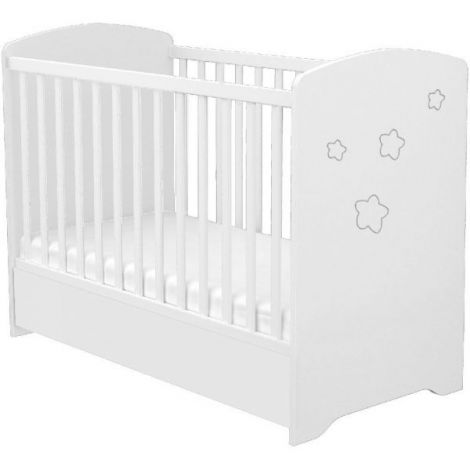 Patut copii din lemn cu sertar Hubners Matei 120x60 cm alb cu stelute - poza 1