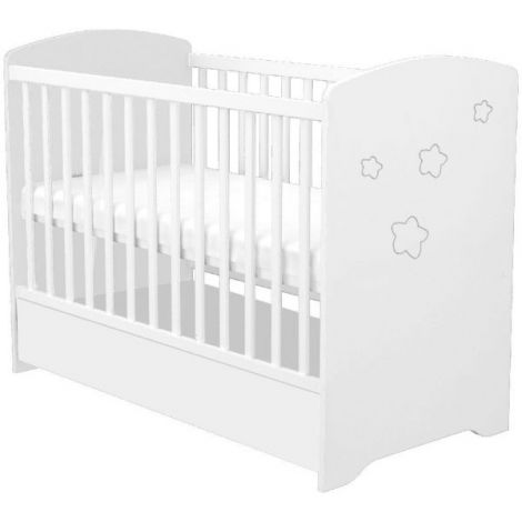 Patut copii din lemn cu sertar Hubners Matei 120x60 cm alb cu stelute - poza 2