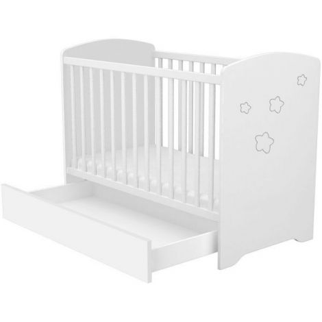Patut copii din lemn cu sertar Hubners Matei 120x60 cm alb cu stelute - poza 3