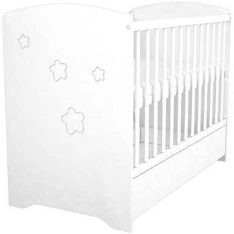 Patut copii din lemn cu sertar Hubners Matei 120x60 cm alb cu stelute - poza 4